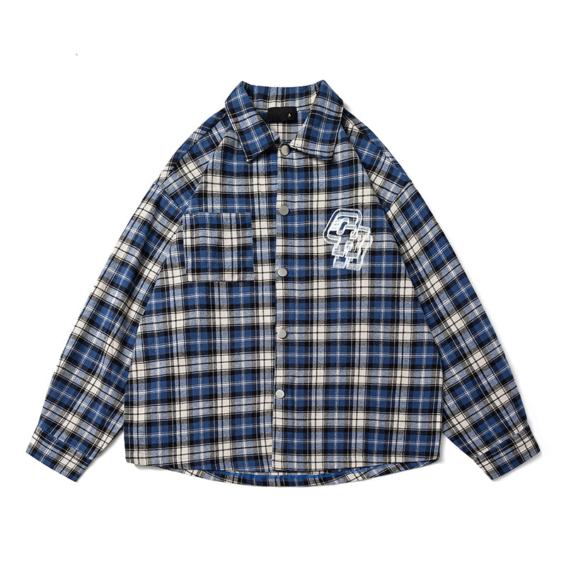 Original, Versatile, Loose-checked Long-sleeved Shirt Couple Coats in Chinese Fashion