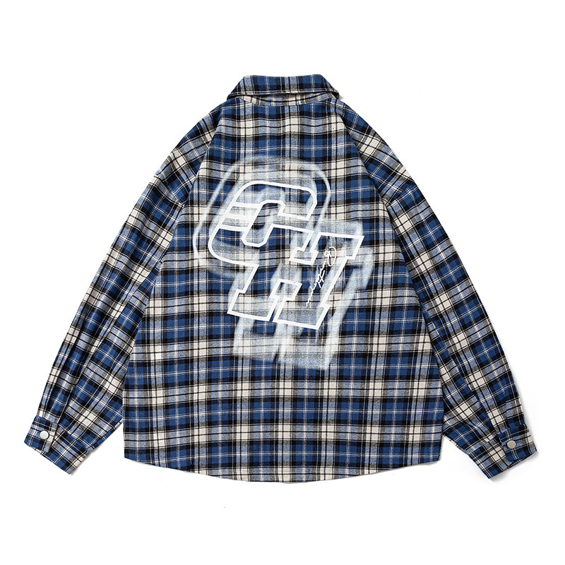 Original, Versatile, Loose-checked Long-sleeved Shirt Couple Coats in Chinese Fashion