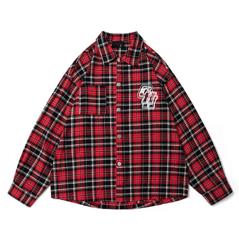 Original, Versatile, Loose-checked Long-sleeved Shirt Couple Coats in Chinese Fashion