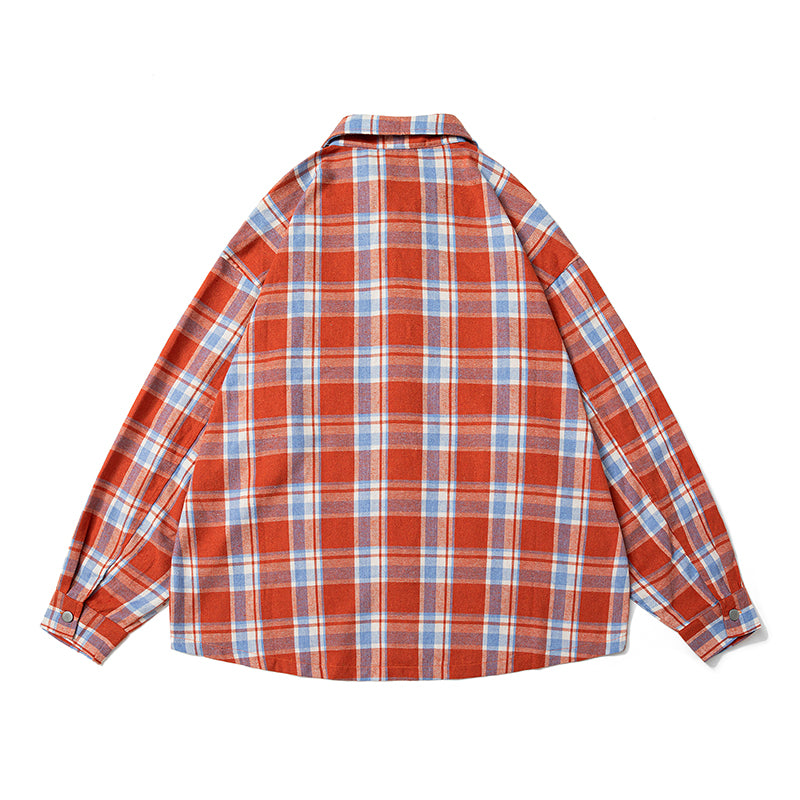 A Checkered Letter Printed Shirt Jacket for Men, A Casual, Loose and Laid-back Style Thin Long-sleeved Shirt from An INS Streetwear Brand