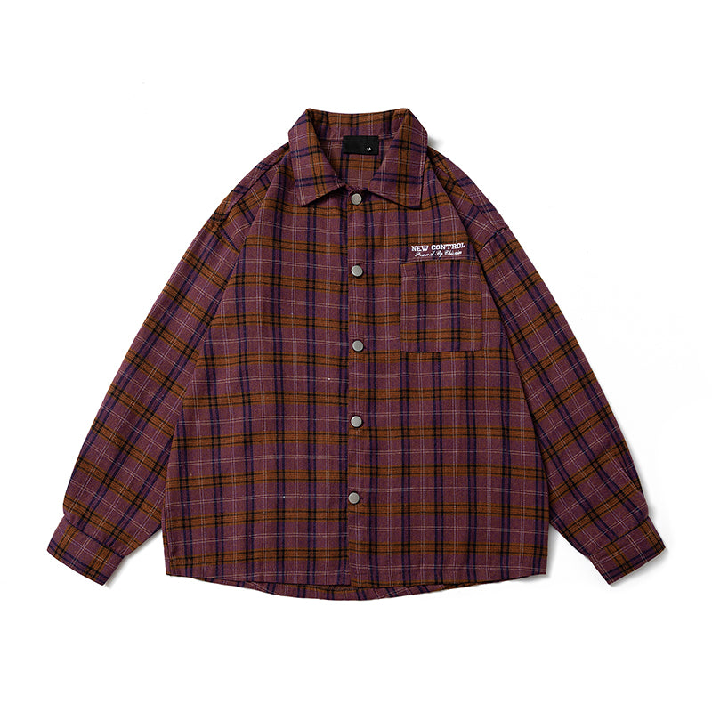 A Trendy American Yellow Checkered Shirt for Men, A Thin Summer Brushed Top, A Retro and Casual Checkered Shirt