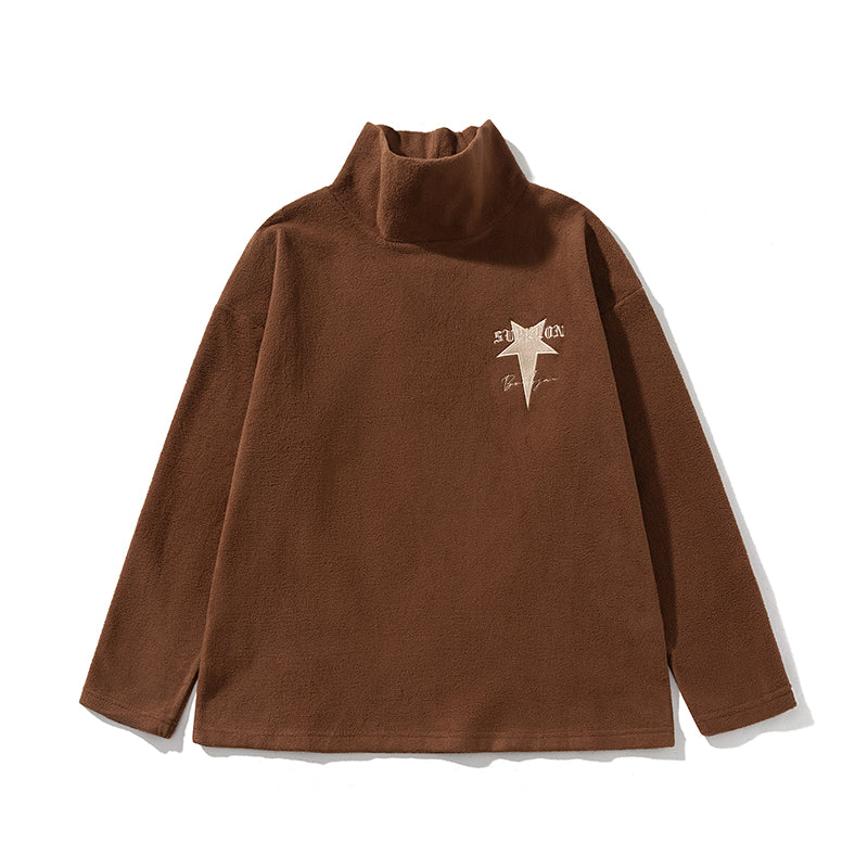 Trendy American Retro Appliqué Embroidered Half-high Collar Pullover Polar Fleece Couple Sweatshirt Top