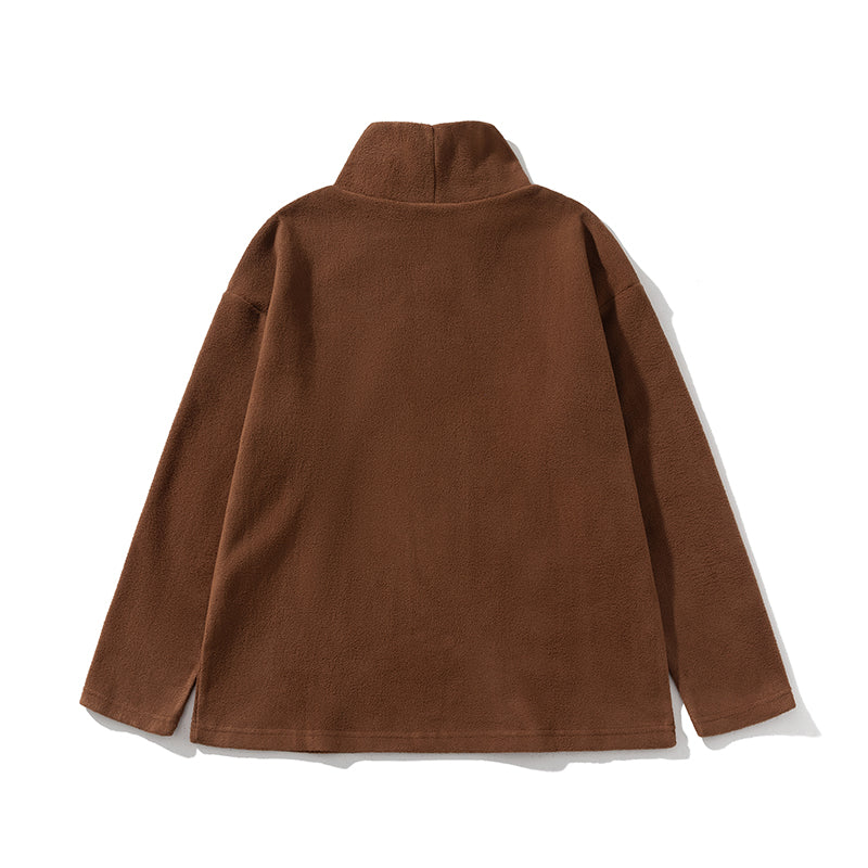 Trendy American Retro Appliqué Embroidered Half-high Collar Pullover Polar Fleece Couple Sweatshirt Top