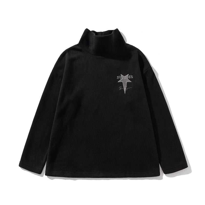 Trendy American Retro Appliqué Embroidered Half-high Collar Pullover Polar Fleece Couple Sweatshirt Top