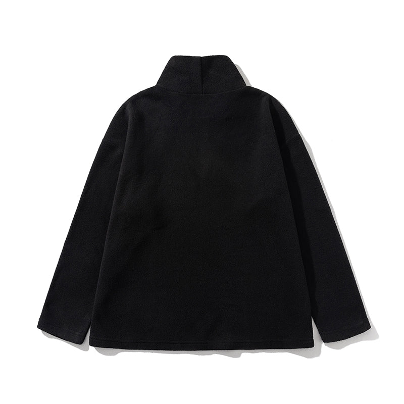 Trendy American Retro Appliqué Embroidered Half-high Collar Pullover Polar Fleece Couple Sweatshirt Top