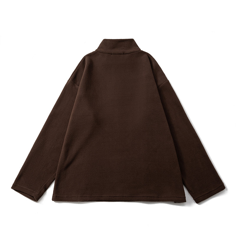 American Style Heavyweight Polar Fleece Jacket Men's Autumn and Winter Plus Velvet Thickened Half Zipper Sweater Warm Stand Collar Jacket Men and Women