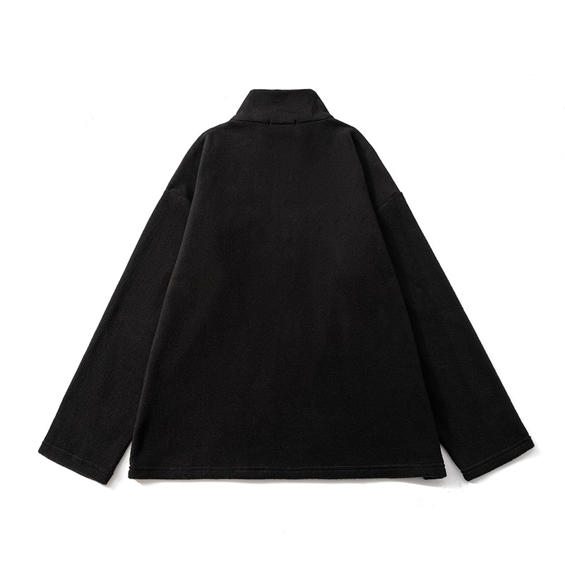American Style Heavyweight Polar Fleece Jacket Men's Autumn and Winter Plus Velvet Thickened Half Zipper Sweater Warm Stand Collar Jacket Men and Women