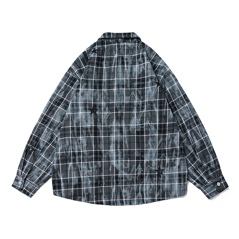 American Hip-hop Tie-dye Checked Shirt, Loose Autumn Jacket for Men and Women, A Trendy Brand