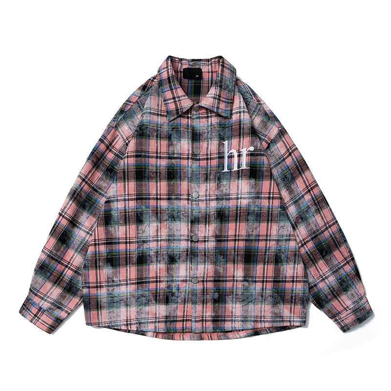 New Autumn and Winter Washed and Aged Embroidered Checkered Shirt Jackets for Men and Women, American Loose Sun-protectives Shirt