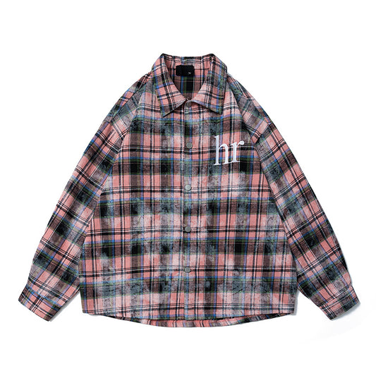 New Autumn and Winter Washed and Aged Embroidered Checkered Shirt Jackets for Men and Women, American Loose Sun-protectives Shirt