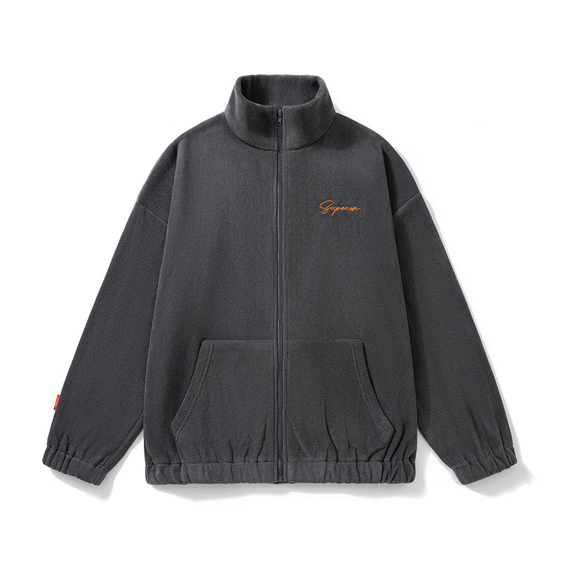 American Style Zipper Cardigan Hoodless Sweatshirt Men's Stand Collar Loose Trend Spring and Autumn Youth Sports Casual Jacket