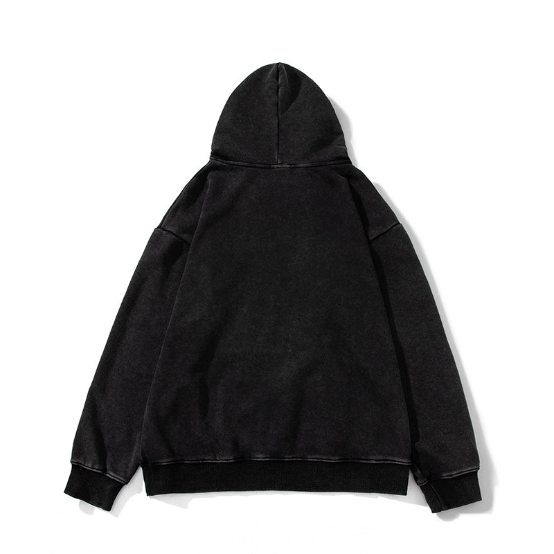 A Black, Washed, Jacquard and Distressed Hooded Sweatshirt from Ins in Europe and America for Spring, A Loose Top from A Trendy Brand