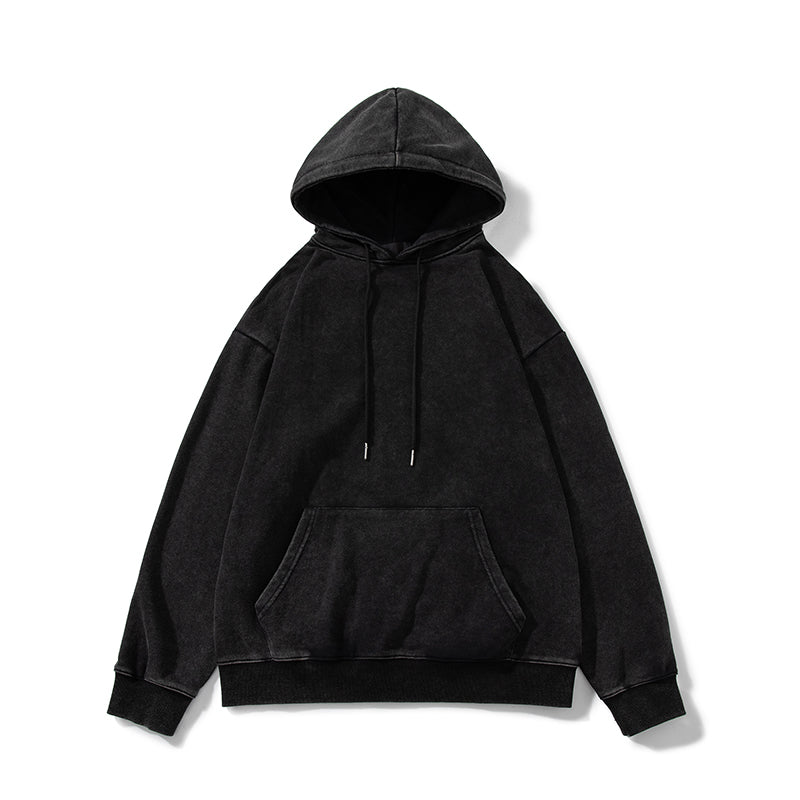 A Black, Washed, Jacquard and Distressed Hooded Sweatshirt from Ins in Europe and America for Spring, A Loose Top from A Trendy Brand