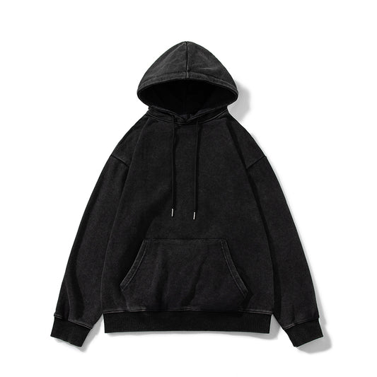 A Black, Washed, Jacquard and Distressed Hooded Sweatshirt from Ins in Europe and America for Spring, A Loose Top from A Trendy Brand