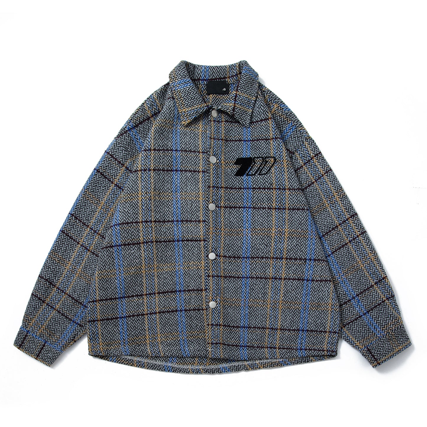 A New Japanese-style Retro Checkered Lapel Shirt Jacket for Men's Spring and Autumn, Featuring A Cool and Stylish Chanel-style Casual Jacket