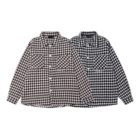Thousand Bird Check American Retro High Street Vibe Chanel-style Jacket for Men, Spring Checked Shirt, Trendy Brand, High-end, Loose Lapel Jacket for Women