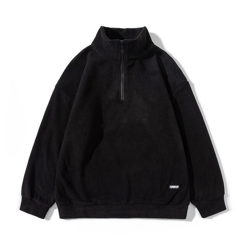 Lapel Solid-color Couple Long-sleeved POLO Shirt, Fleece for Boys, Korean Students, Versatile Loose and Trendy Top