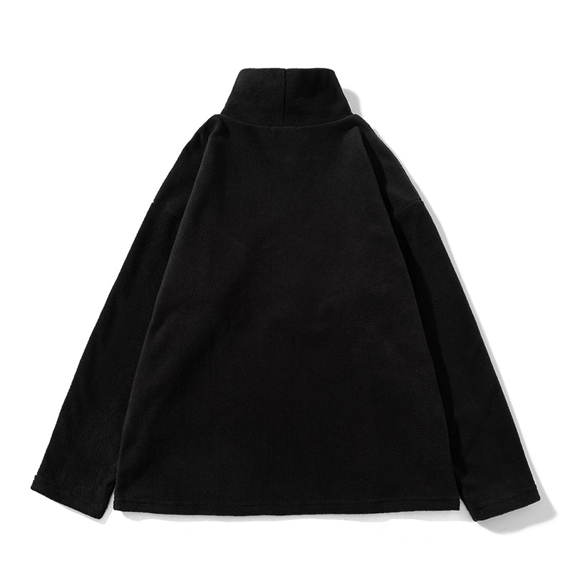 Fleece Embroidered Letter Stand-up Collar Zipper Hoodie