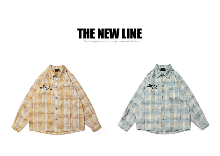 A Domestic Trend Brand Plaid Long-sleeved Shirt for Men and Women, A Loose American Retro Distressed Shirt Jacket