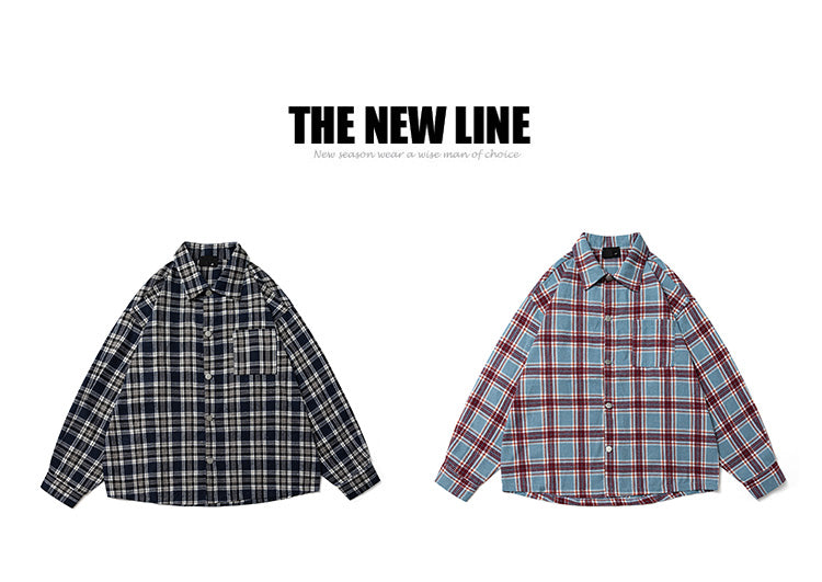 American Letter-embroidered Checkered Shirts are A Trendy Oversized Casual Shirt for Men and Women in Spring and Autumn