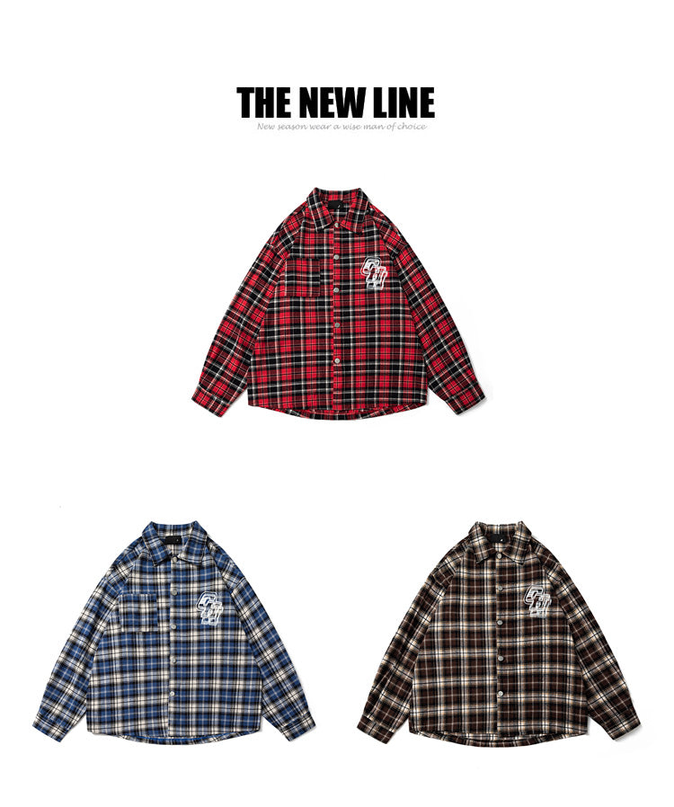 Original, Versatile, Loose-checked Long-sleeved Shirt Couple Coats in Chinese Fashion
