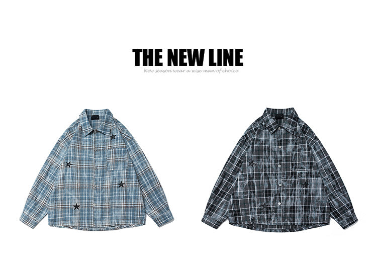 American Hip-hop Tie-dye Checked Shirt, Loose Autumn Jacket for Men and Women, A Trendy Brand