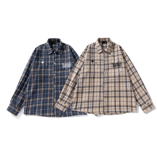 A New American-style Casual Checkered Long-sleeved Shirt for Men, A Loose and High-end Shirt Jacket