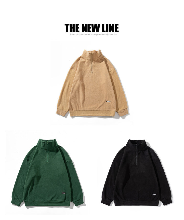 Lapel Solid-color Couple Long-sleeved POLO Shirt, Fleece for Boys, Korean Students, Versatile Loose and Trendy Top