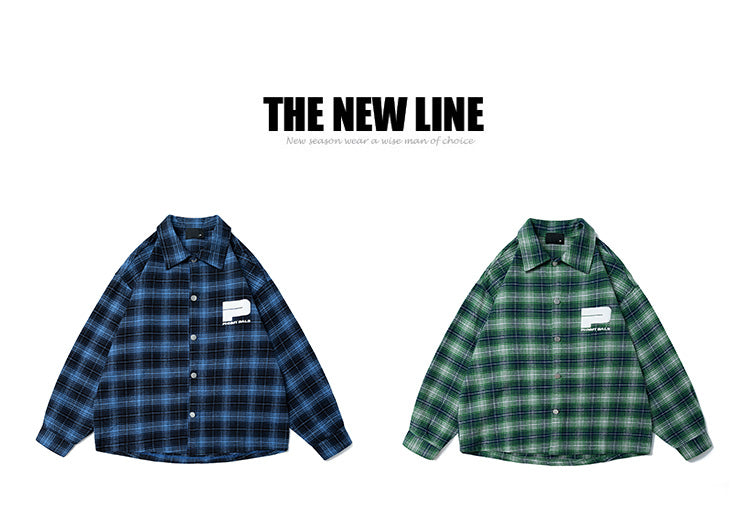 The New Matcha Green Checkered Shirt for Boys and Teenagers in Autumn is A Vintage Shirt with A Japanese Retro and High-end Feel