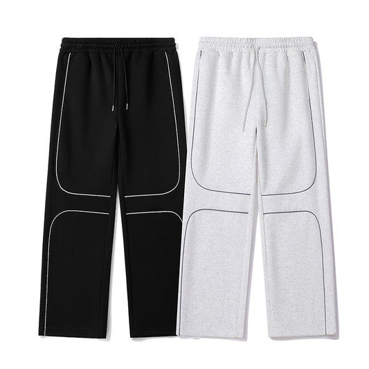 Spring and Summer American-style Luminous Stripe Versatile Sports Sweatpants for Women, Straight-leg Solid Color Loose Wide-leg Men's Casual Trousers