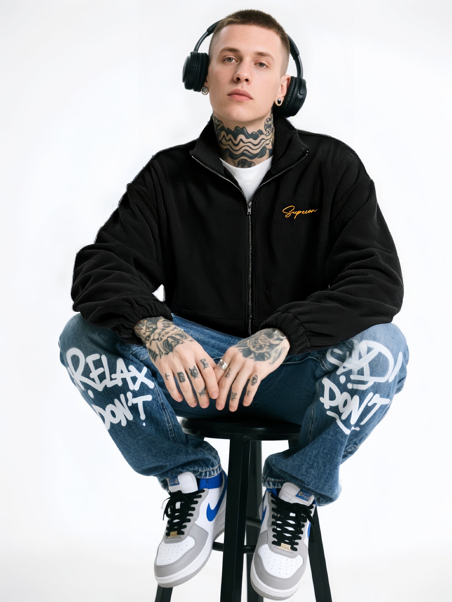 American Style Zipper Cardigan Hoodless Sweatshirt Men's Stand Collar Loose Trend Spring and Autumn Youth Sports Casual Jacket