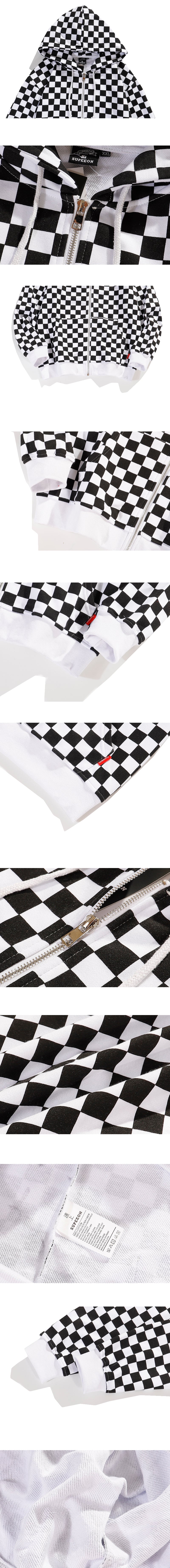 A Thin, Ribbed Racing Checkered Zipper Avant-garde Coat