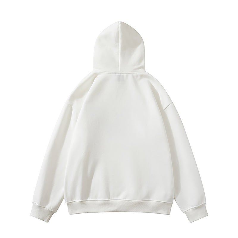 A Hooded Sweatshirt with Embossed Hair and Rhinestone Letters