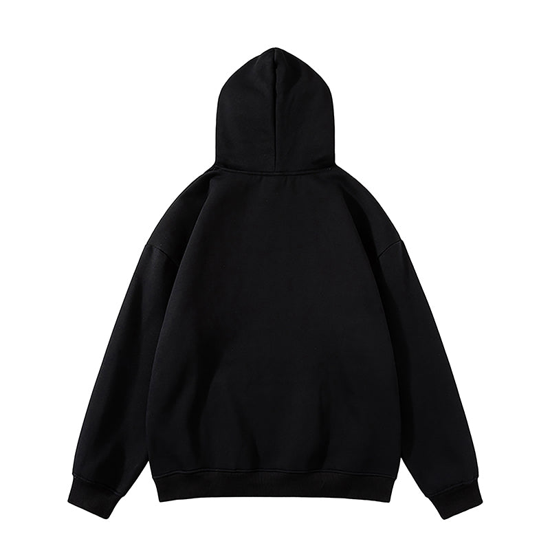 A Hooded Sweatshirt with Embossed Hair and Rhinestone Letters