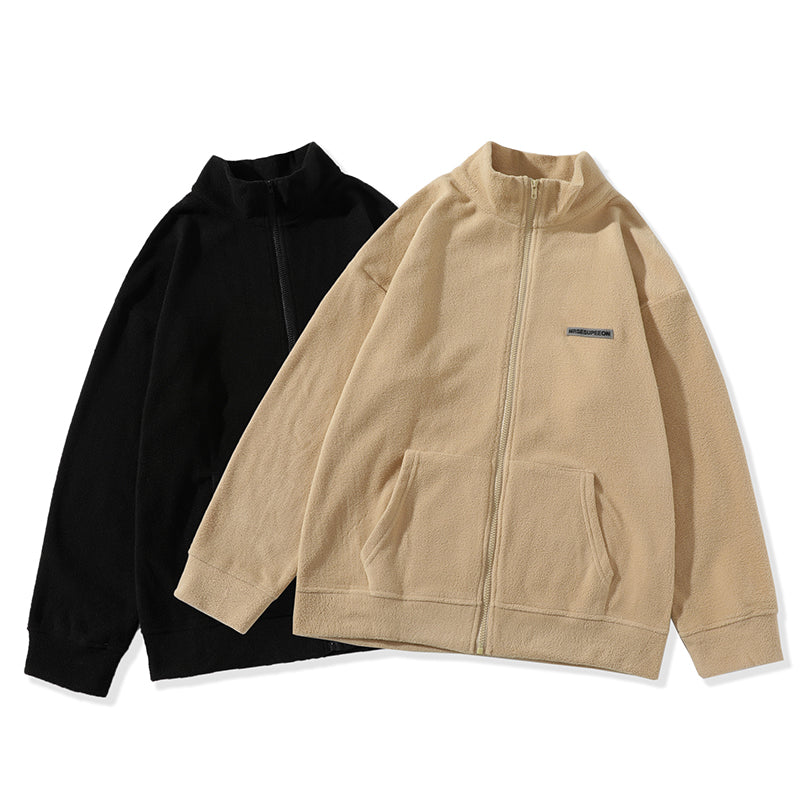 Simple Fleece Jacket for Men, New Campus Fashion Basic Stand-up Collar Warm Zipper Hoodie, Fleece Jacket for Men