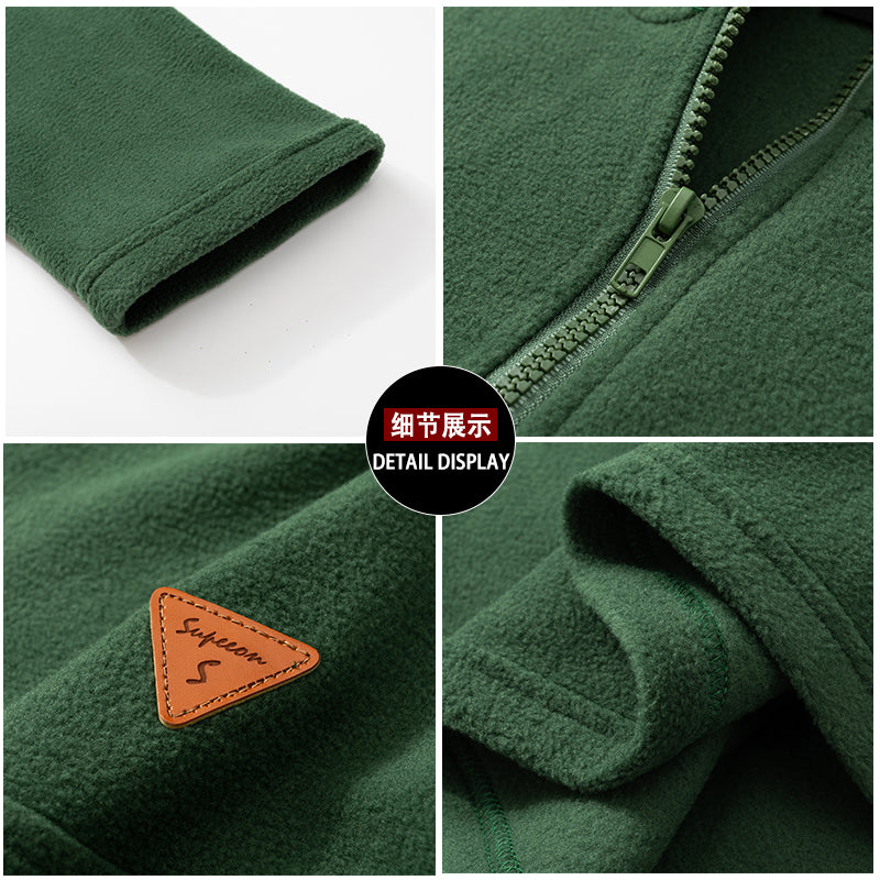 American Style Heavyweight Polar Fleece Jacket Men's Autumn and Winter Plus Velvet Thickened Half Zipper Sweater Warm Stand Collar Jacket Men and Women