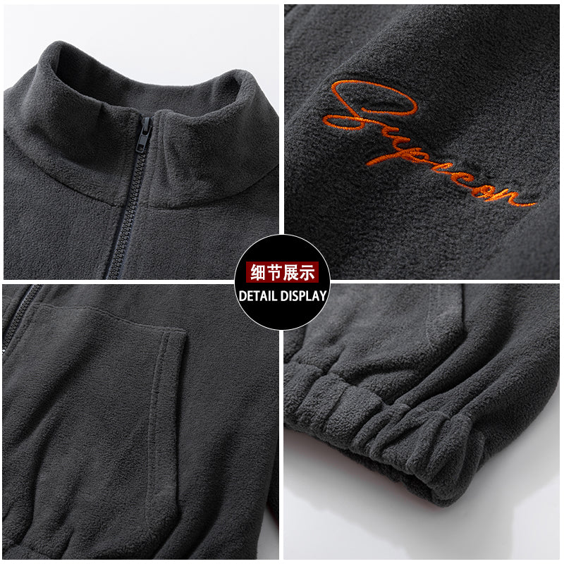 American Style Zipper Cardigan Hoodless Sweatshirt Men's Stand Collar Loose Trend Spring and Autumn Youth Sports Casual Jacket