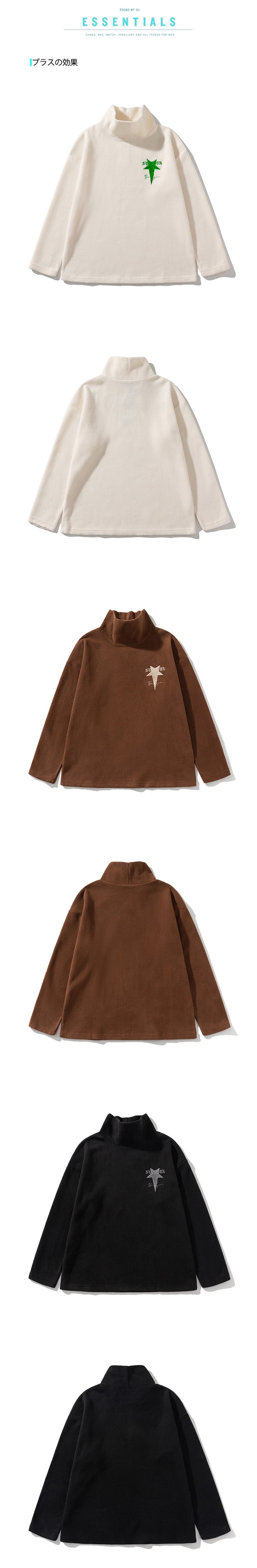 Trendy American Retro Appliqué Embroidered Half-high Collar Pullover Polar Fleece Couple Sweatshirt Top