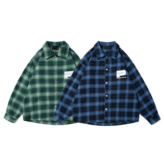 The New Matcha Green Checkered Shirt for Boys and Teenagers in Autumn is A Vintage Shirt with A Japanese Retro and High-end Feel