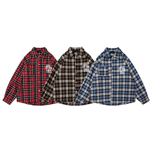 Original, Versatile, Loose-checked Long-sleeved Shirt Couple Coats in Chinese Fashion