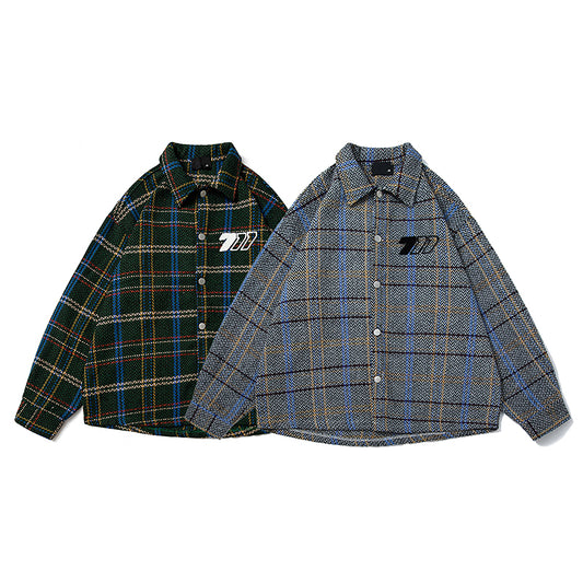 A New Japanese-style Retro Checkered Lapel Shirt Jacket for Men's Spring and Autumn, Featuring A Cool and Stylish Chanel-style Casual Jacket