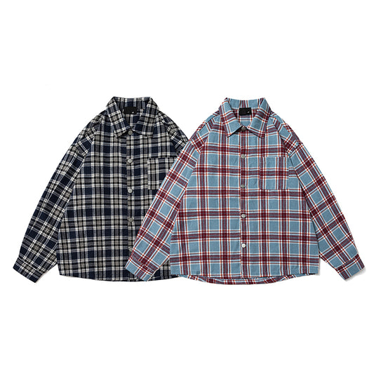 American Letter-embroidered Checkered Shirts are A Trendy Oversized Casual Shirt for Men and Women in Spring and Autumn