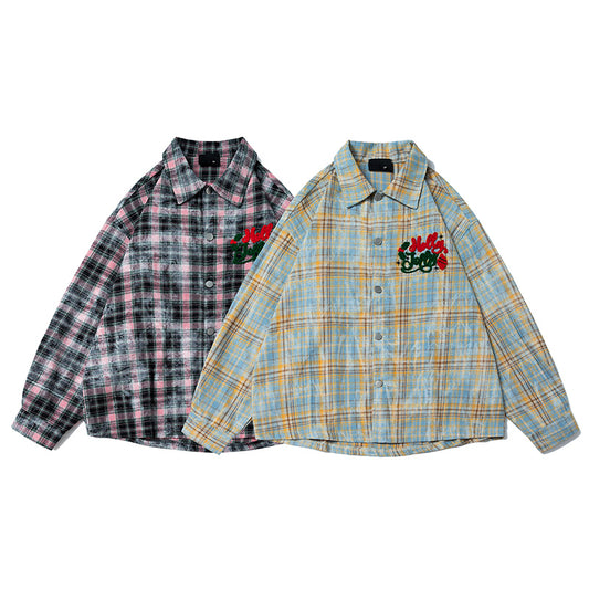 The New Spring and Autumn Style of American Retro Checkered Jackets, Long-sleeved Shirts, Loose Men's and Women's Casual Shirts, and Couple Casual Shirts are in Vogue