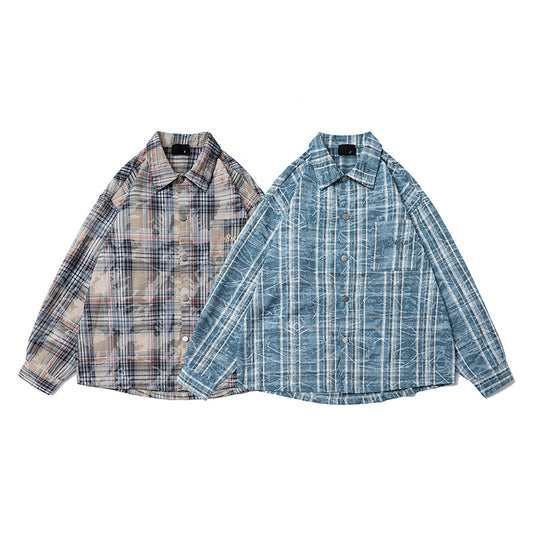 Spring and Autumn American Retro Embroidered Red Checkered Sun Protection Shirt, Men's Trendy Brand Long-sleeved Loose and Niche Shirt Jacket