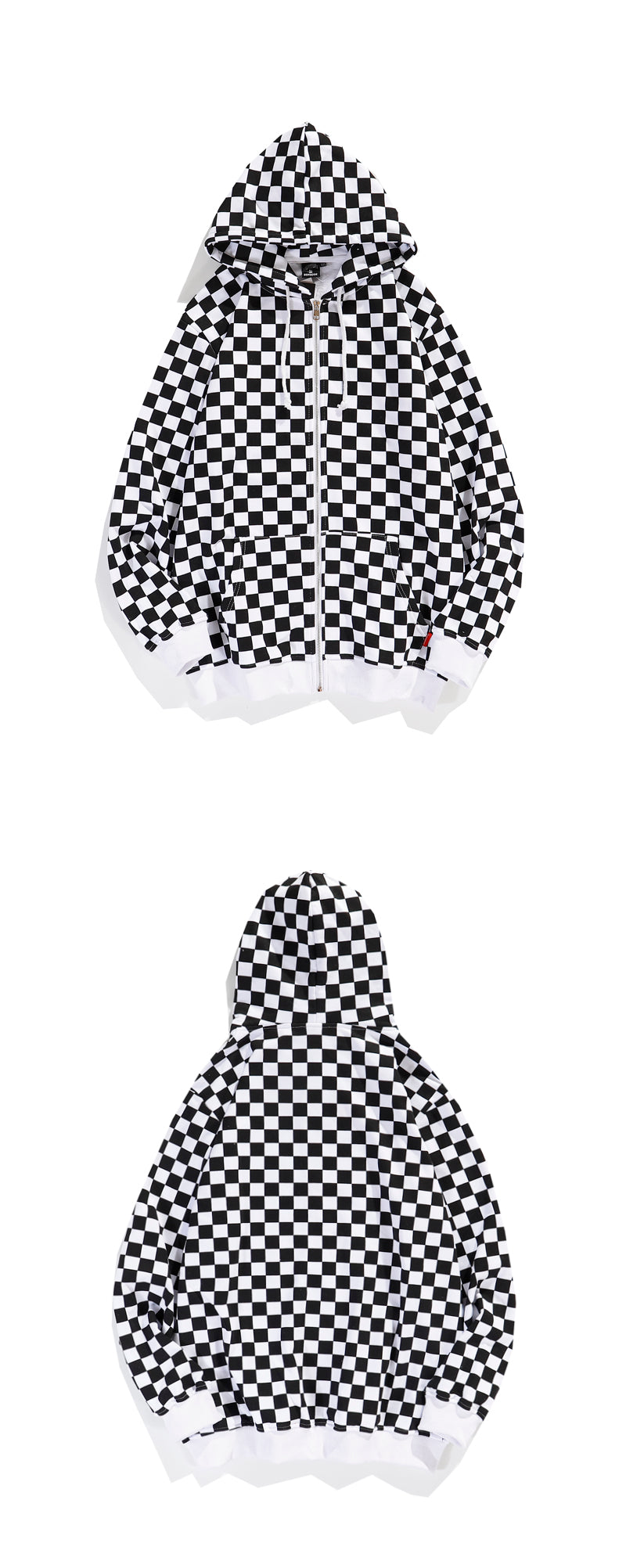A Thin, Ribbed Racing Checkered Zipper Avant-garde Coat