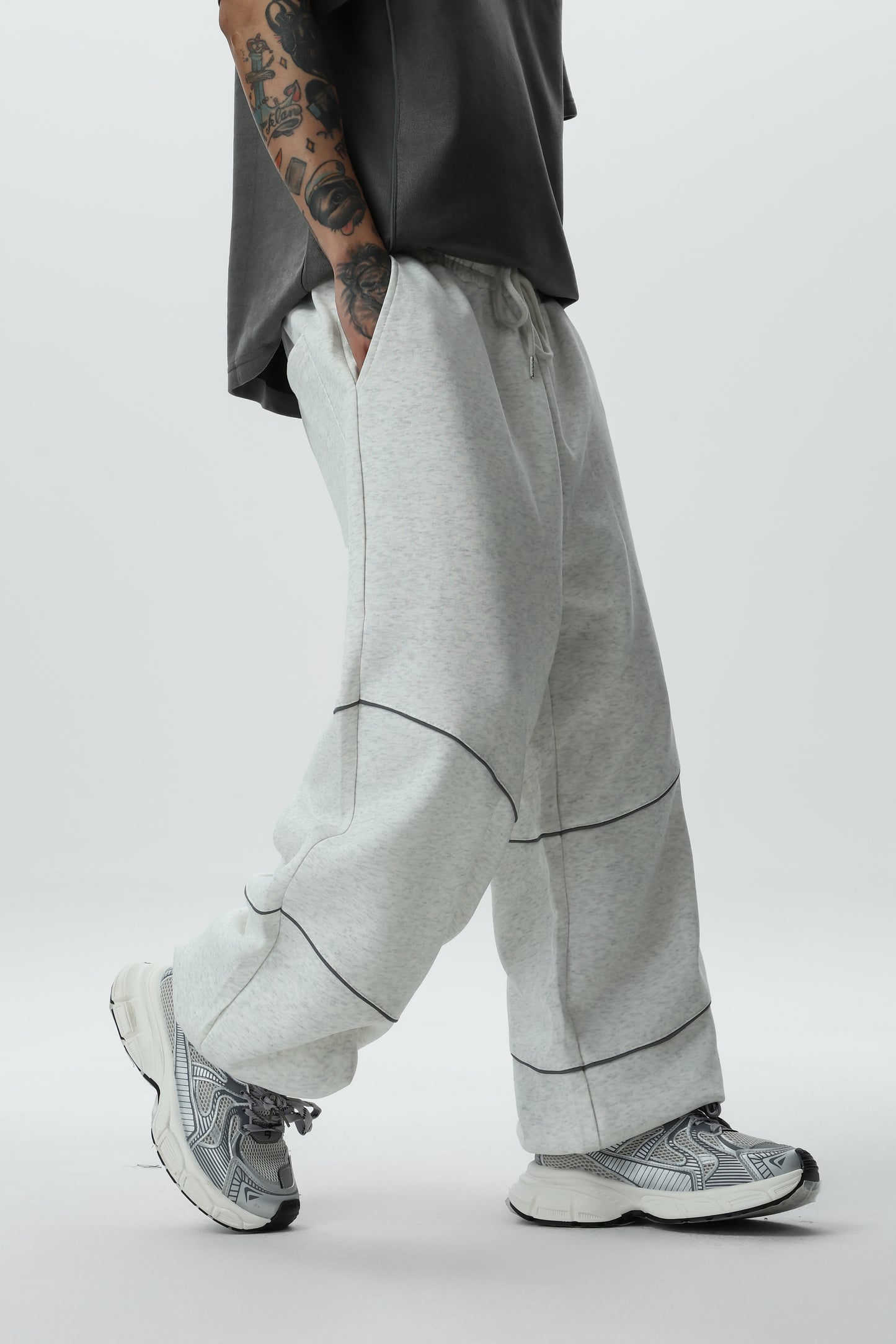 New Laid-back Style Thickened Casual Trendy Men's Sportswear Pants, High-waisted Straight-leg Wide-Leg Constricted Nine-inch Pants