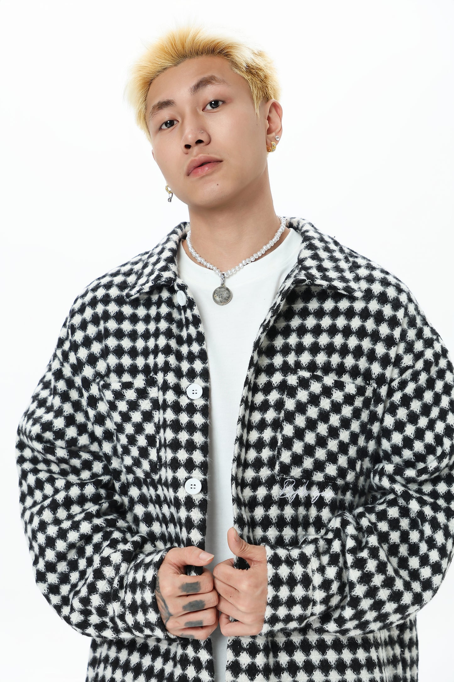 Thousand Bird Check American Retro High Street Vibe Chanel-style Jacket for Men, Spring Checked Shirt, Trendy Brand, High-end, Loose Lapel Jacket for Women