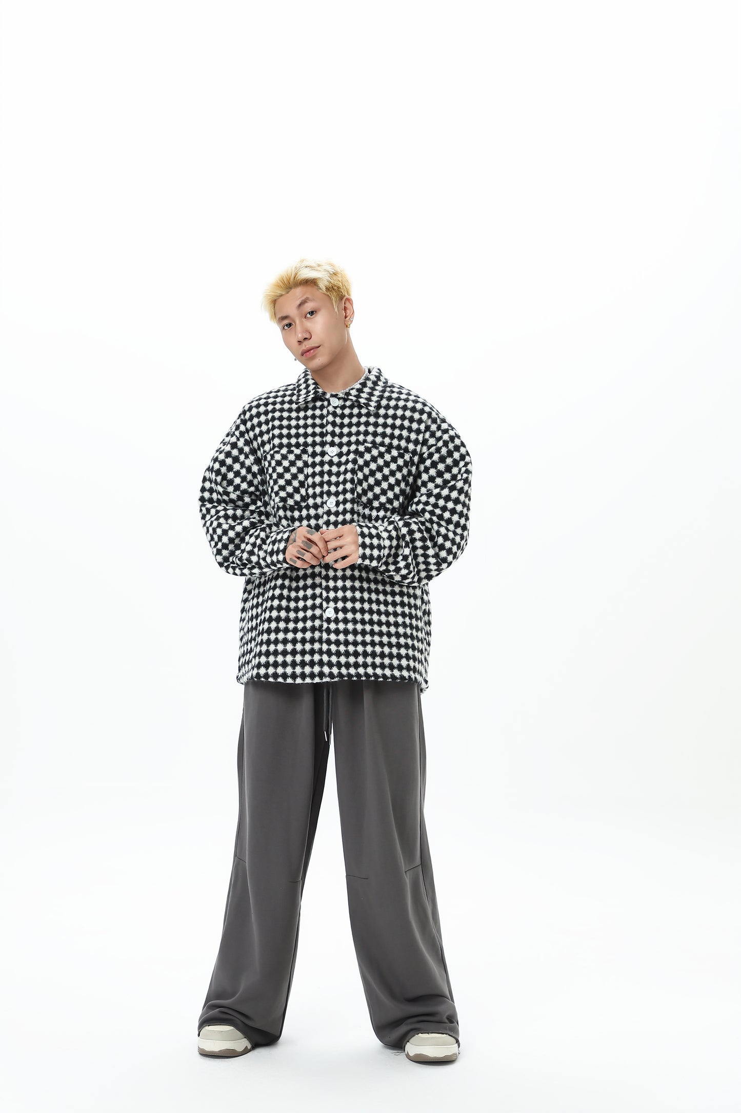Thousand Bird Check American Retro High Street Vibe Chanel-style Jacket for Men, Spring Checked Shirt, Trendy Brand, High-end, Loose Lapel Jacket for Women