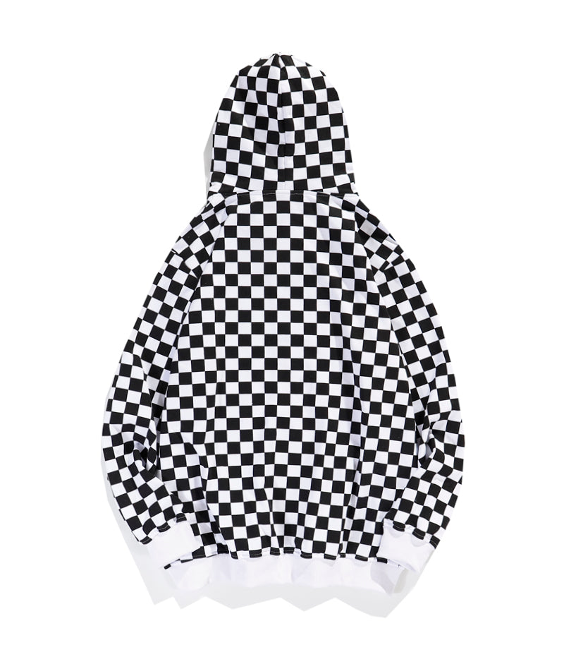 A Thin, Ribbed Racing Checkered Zipper Avant-garde Coat