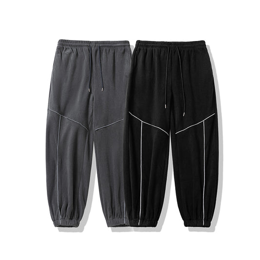 The New Autumn and Winter Trendy Brand High Street Rflective Line Straight-leg Sport Pants for Men Have A Loose, Casual and Versatile Drape, And Are Made of Polar Fleece American Sweatpants